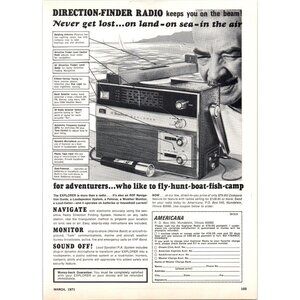 1971 Americana Broadmoor Explorer Direction Finder Radio Vintage Print Ad Art